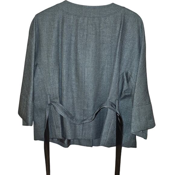 Larry Levine Dressbarn Black Twill Belted 3/4 Sleeve Button Up Jacket Plus 20W - Picture 3 of 9